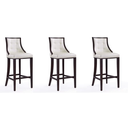 MANHATTAN COMFORT Fifth Avenue Bar Stool in Pearl White and Walnut (Set of 3) 3-BS007-PW
